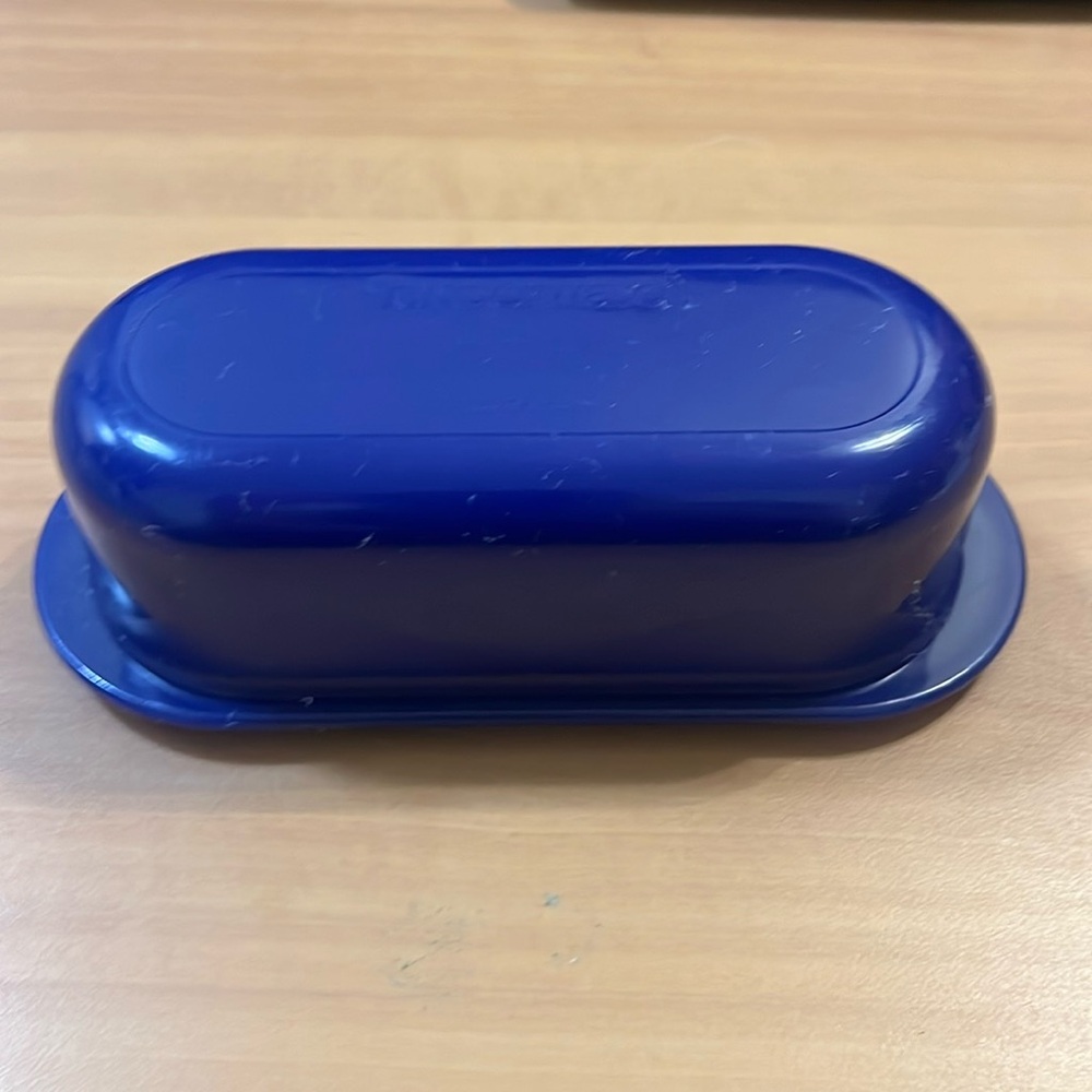 Tupperware Cobalt Blue Covered Stick Butter Dish 5079A and 5080A